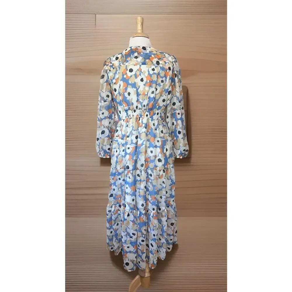 Joie Dress Womens Small Floral Field Tiered Printed Maxi Cottagecore Prairie NWT